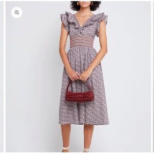 O.P.T. Scilla Smocked Floral Print Midi Dress Size S